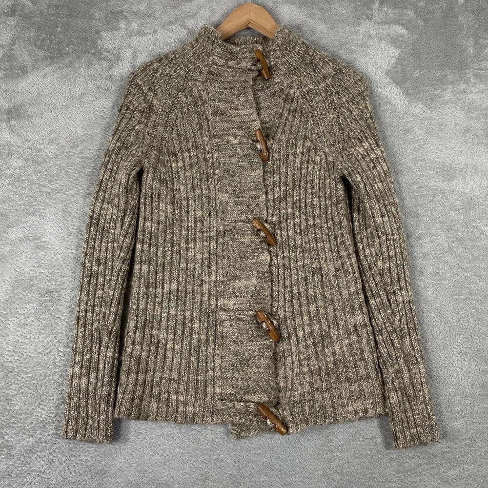 RuffHewn Cardigan‎ Sweater Womens Small Brown Wool Blend Toggle Rib Knit Chunky